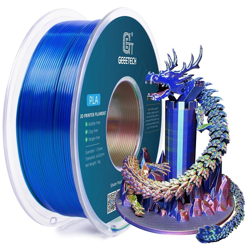 Geeetech Silk PLA Tri Color Filament 1.75mm 3D Printer Filament, Coextrusion Red Blue Green Tri-Colors Metal-Like Shiny Silk PLA Filament, 1kg (2.2lbs) 1 Spool, Dimensional Accuracy +/- 0.02 mm - Image 1